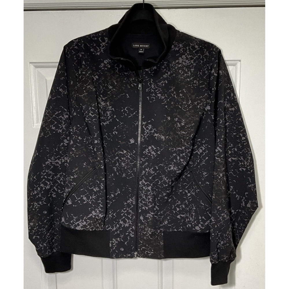 Lane Bryant Long Sleeve On The Go Bomber Jacket Lightweight Black/Grey Women 16
